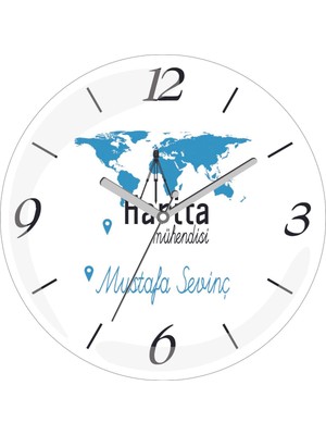 Kişiye Özel Harita Mühendisi Kadastro Çap 30 Bombeli Gerçek Cam Duvar Saati