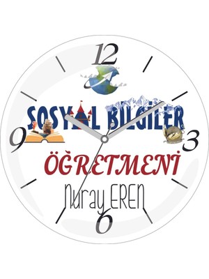 Kişiye Özel Sosyal Bilgiler Öğretmeni Çap 30 Bombeli Gerçek Cam Duvar Saati