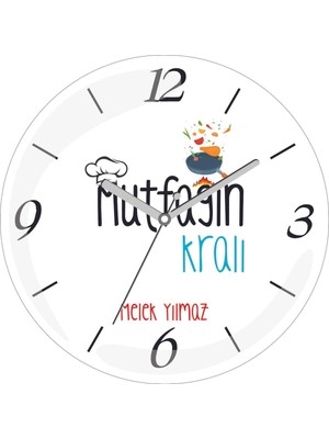 Kişiye Özel Mutfağın Kralı Çap 30 Bombeli Gerçek Cam Duvar Saati