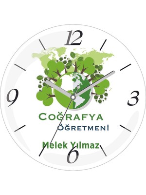 Kişiye Özel Yeşil Coğrafya Öğretmeni Çap 30 Bombeli Gerçek Cam Duvar Saati