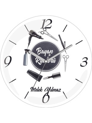 Kişiye Özel  Kuaförü Çap 30 Bombeli Gerçek Cam Duvar Saati