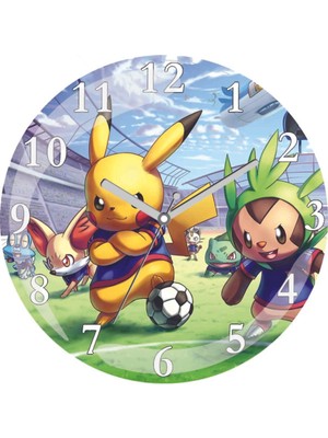 Pokemon Pikachu Çizgi Film Sessiz Bombeli Gerçek Cam Duvar Saati