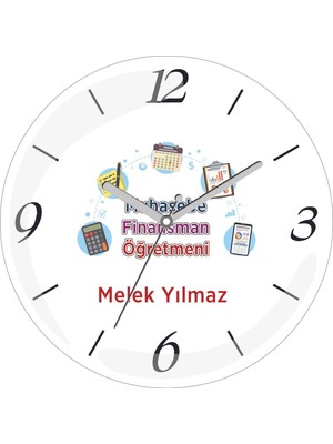 Kişiye Özel Muhasebe Finasman Öğretmeni Çap 30 Bombeli Gerçek Cam Duvar Saati