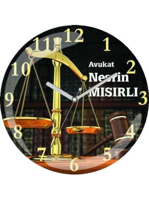 Kişiye Özel Avukat Hukuk Terazi Sessiz Akar Bombeli Gerçek Cam Duvar Saati