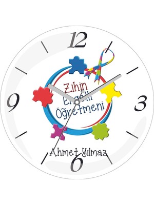 Kişiye Özel Zihin Engelli Öğretmeni Çap 30 Bombeli Gerçek Cam Duvar Saati