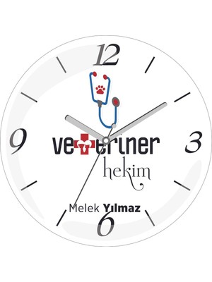Kişiye Özel Veteriner Hekim Çap 30 Bombeli Gerçek Cam Duvar Saati