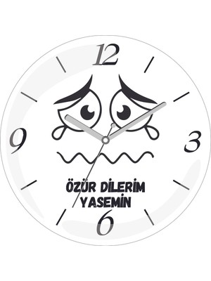Kişiye Özel Özür Dilerim Çap 30 Bombeli Gerçek Cam Duvar Saati