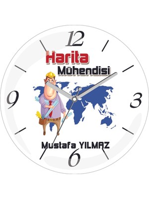 Kişiye Özel Harita Mühendisi Kyl Çap 30 Bombeli Gerçek Cam Duvar Saati
