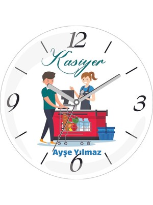 Kişiye Özel Kasiyer Çap 30 Bombeli Gerçek Cam Duvar Saati