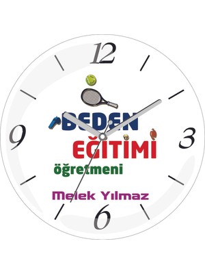 Kişiye Özel Beden Eğitimi Öğretmeni Tenis Top Çap 30 Bombeli Gerçek Cam Duvar Saati