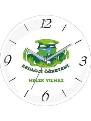 Kişiye Özel Ekoloji Öğretmeni Çap 30 Bombeli Gerçek Cam Duvar Saati