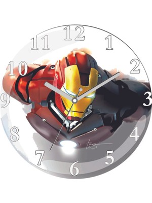 Demir Adam Iron Man Sessiz Bombeli Gerçek Cam Duvar Saati
