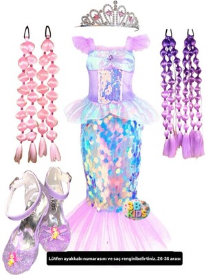 Renkli Deniz Kızı Kostüm Seti, Elbise, Saç Aksesuarı ve Ayakkabı ile Şıklık Sağlar