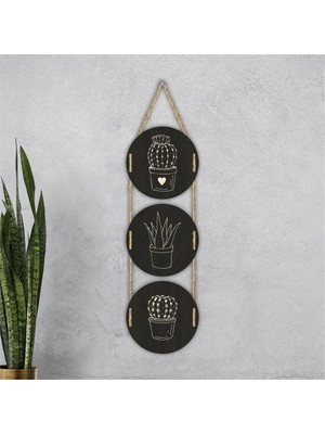 Siyah Ahşap Kaktüs Duvar Dekoru, Şık ve Doğal Dekorasyon Parçası