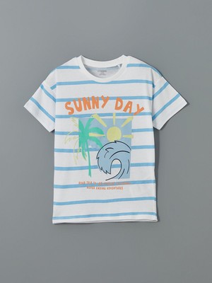 Lc Waikiki Yeni Sezon Bisiklet Yaka Cizgili Penye Erkek Cocuk Tisort - S5HF10Z1