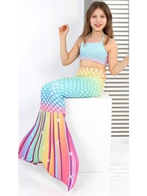 Kız Çocuk Deniz Kızı Mayo Kostüm, Renkli ve Şık Yazlık Kıyafet
