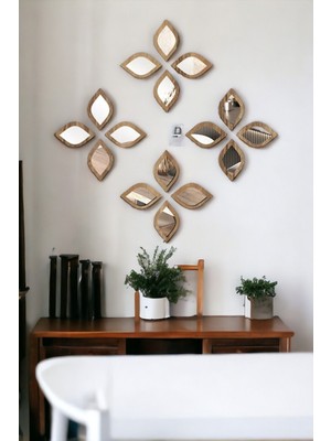 16'lı Ahşap ve Pleksi Su Damlası Dekoratif Ayna Seti, Şık ve Natural Görünüm