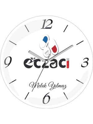 Kişiye Özel Eczacı Hap  Çap 30 Bombeli Gerçek Cam Duvar Saati