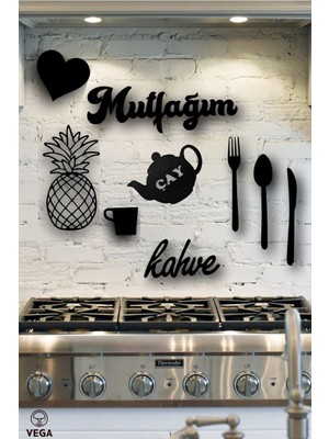 Siyah Ananas Mutfak Dekorasyon Seti, Ahşap 9 Parça, Şık ve Modern Tasarım