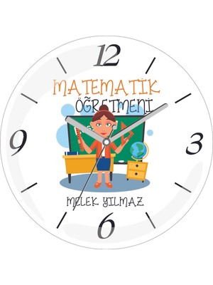 Kişiye Özel Kadın Matematik Öğretmeni Çap 30 Bombeli Gerçek Cam Duvar Saati