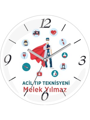 Kişiye Özel Erkek Acil Tıp Teknisyeni Çap 30 Bombeli Gerçek Cam Duvar Saati