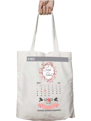Kişiye Özel Yıl Dönümü Takvim Iki Tarafı Kalıcı Baskılı Yıkanabilir Çanta