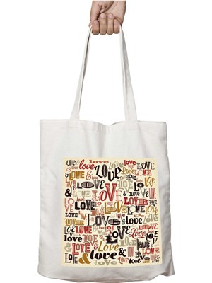 Vintage Love Yazı Iki Tarafı Kalıcı Baskılı Yıkanabilir Okul Plaj Omuz Bez Çantası