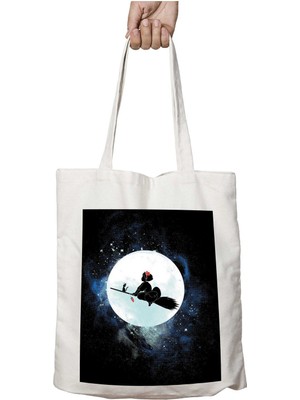 Kiki S Delivery Service Moon Iki Tarafı Kalıcı Baskılı Yıkanabilir Okul Plaj Omuz Bez Çantası