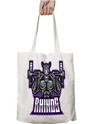 Rhino Gym Iki Tarafı Kalıcı Baskılı Yıkanabilir Okul Plaj Omuz Bez Çantası