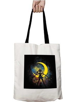 Siyah Kulplu Sailor Moon With Luna Cat Outline Yıkanabilir Okul Omuz Çanta