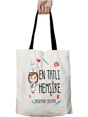 Siyah Kulplu Kişiye Özel En Tatlı Harika Hemşire Yıkanabilir Okul Omuz Çanta