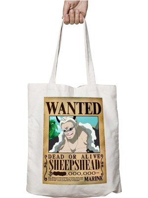 Wanted Sheepshead Anime Iki Tarafı Kalıcı Baskılı Yıkanabilir Okul Plaj Omuz Bez Çantası