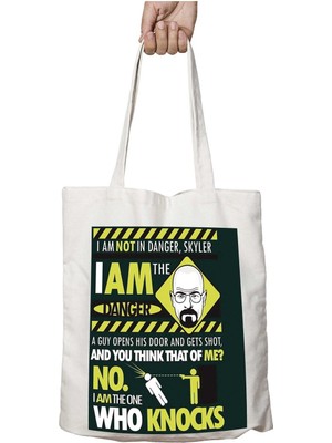 I Am The Danger Who Knocks Iki Tarafı Kalıcı Baskılı Yıkanabilir Okul Plaj Omuz Bez Çantası