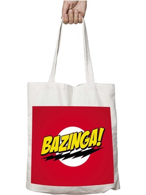 Bazinga Logo Kırmızı Iki Tarafı Kalıcı Baskılı Yıkanabilir Çanta