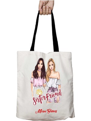 Siyah Kulplu Kişiye Özel Ikili Sister Friend Yıkanabilir Okul Omuz Çanta