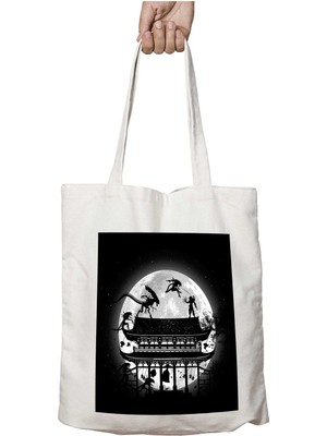 Japonya'da Alien Vs Predator Savaş Iki Tarafı Kalıcı Baskılı Yıkanabilir Okul Plaj Omuz Bez Çantası