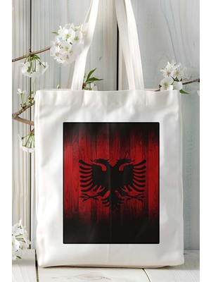 Arnavutluk Albania Bayrak Baskılı Bez Çanta Omuz Çantası Kişiye Özel Model