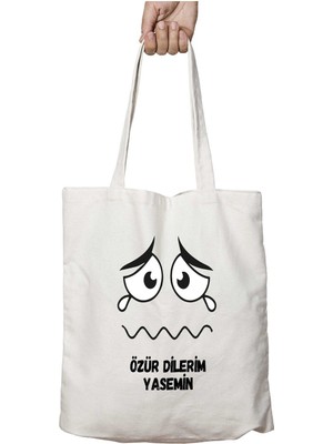 Kişiye Özel Özür Dilerim Iki Tarafı Kalıcı Baskılı Yıkanabilir Okul Plaj Omuz Bez Çantası