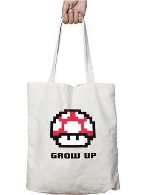 Mario Bros - Grow Mushroom Meme Iki Tarafı Kalıcı Baskılı Yıkanabilir Okul Plaj Omuz Bez Çantası