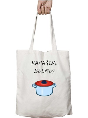 Tencere Kapağını Bulmuş Iki Tarafı Kalıcı Baskılı Yıkanabilir Okul Plaj Omuz Bez Çantası