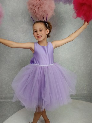 Kız Çocuk Abiye Elbise Ada, Lila Bel Incili,tütü Elbise