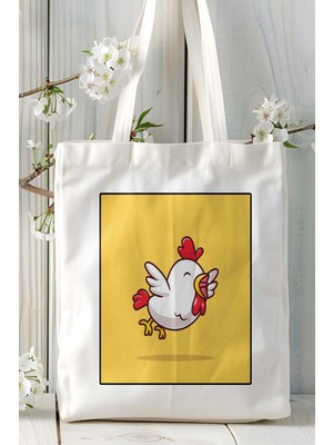 Tavuk Baskılı Bez Çanta Omuz Çantası Kişiye Özel Model 7