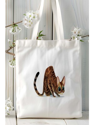Bengal Kedi Kişiye Özel Baskılı Omuz Çanta Desen 2