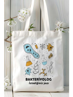 Bakteriyolog Baskılı Bez Omuz Çantası Kişiye Özel Model 7