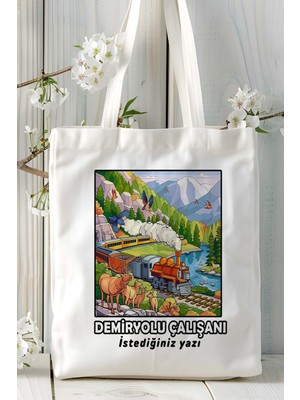 Demiryolu Çalışanı Baskılı Bez Omuz Çantası Kişiye Özel Model 5