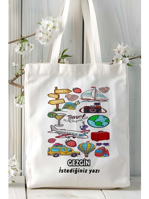 Gezgin Baskılı Bez Omuz Çantası Kişiye Özel Model 21