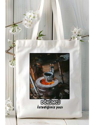 Dökümcü Baskılı Bez Omuz Çantası Kişiye Özel Model 9