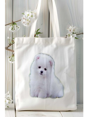 Pomeranian Köpek Baskılı Bez Çanta Omuz Çantası Kişiye Özel Model 12
