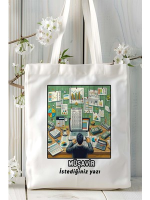 Müşavir Baskılı Bez Omuz Çantası Kişiye Özel Model 11