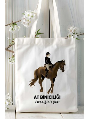 At Biniciliği Atçılık At Baskılı Bez Omuz Çantası Kişiye Özel Model 31